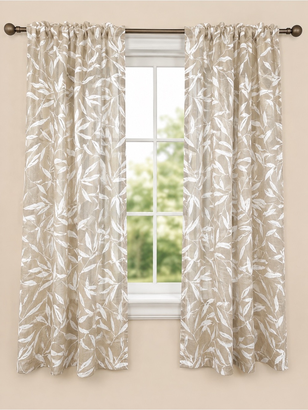 Nautica Taupe Panel with White Leaf Design